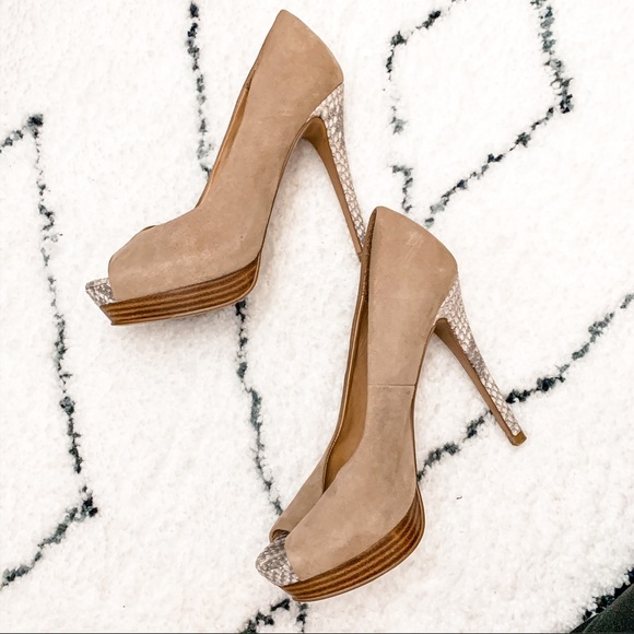 Zara Shoes - ZARA Snakeskin print nude tan peep toe heels